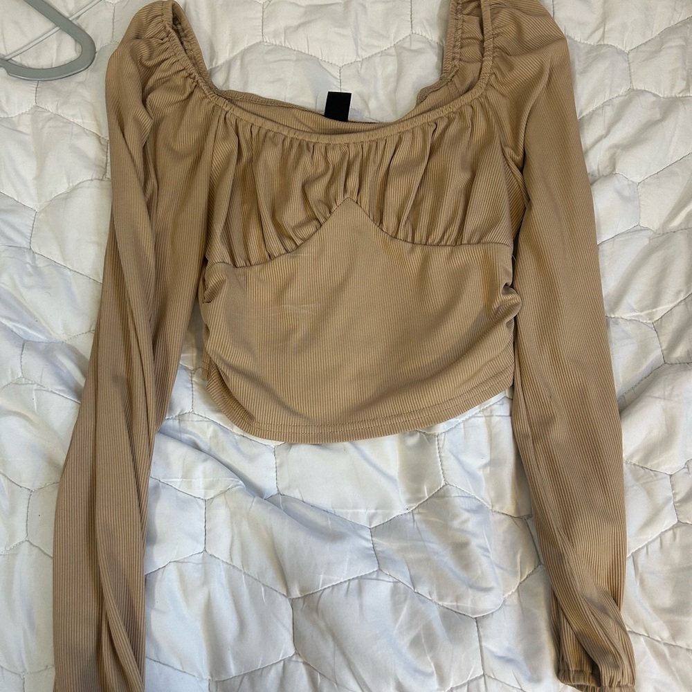 Tan Long Sleeve Ruched Top